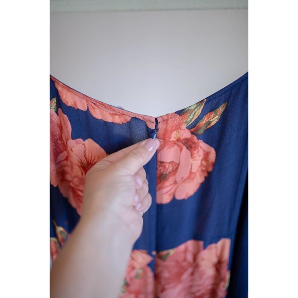 Nordstrom LEITH Navy Red Floral Square Neck Cut Out Midi Dress SZ L - Picture 8 of 11